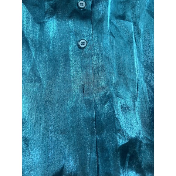 Joan Leslie Woman Blouse Womens 16W Blue Shiny Button Front Collared Evening Top - Picture 5 of 14